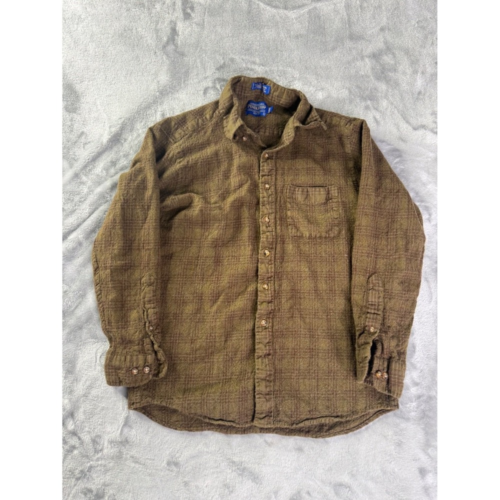 Pendleton Mens Button Shirt Sir L Brown Plaid Long Sleeve